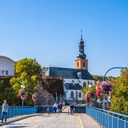 Saarbrücken, alte Brücke mit Blick auf Schlosskirche