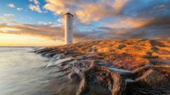 Swinemünde, Leuchtturm mit Sonnenuntergang