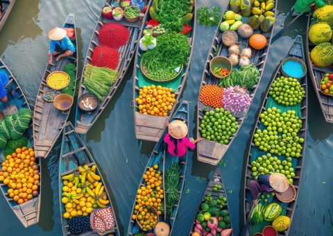 Schwimmender Markt im Mekong-Delta