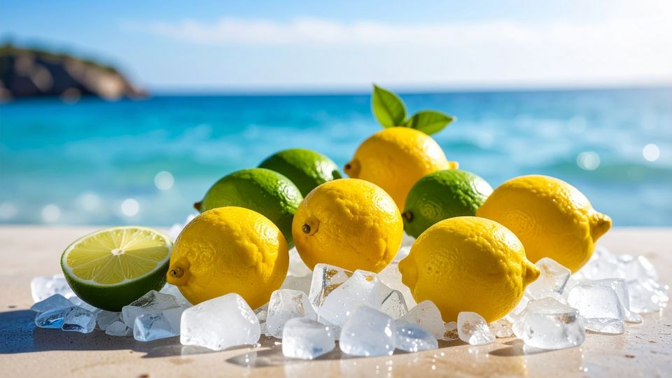 Zitronen auf Eis am Meer