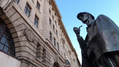 Statue von Sherlock Holmes, Marylebone Road und Baker Street, London